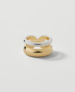 Mixed Metal Double Ring Goldtone & Silver Stacked Design