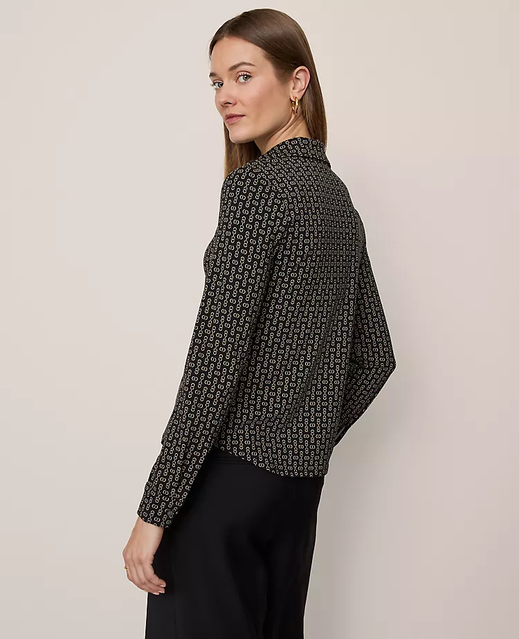 Petite Black Chain Link Long Sleeve Button Down Blouse 2 Petite Black Chain Link Long Sleeve Button Down Blouse - Image 2