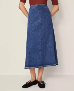 Ann Taylor Petite Weekend Pull On Denim Midi Skirt - Indigo Wash -Ann Taylor Store 846996 2864 ALT1