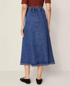 Ann Taylor Petite Weekend Pull On Denim Midi Skirt - Indigo Wash -Ann Taylor Store 846996 2864 ALT2
