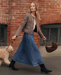 Ann Taylor Petite Weekend Pull On Denim Midi Skirt - Indigo Wash