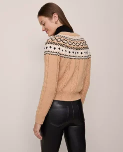 Classic Fair Isle Cable Knit Cardigan - Cafe Au Lait -Ann Taylor Store 847008 527091 ALT1
