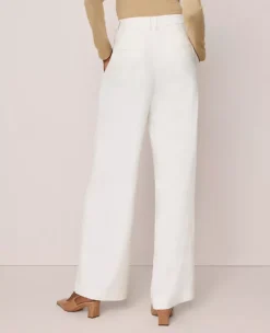 Petite Wide-Leg Winter White Pants - High Waisted Side Button Trousers -Ann Taylor Store 847009 9192 ALT2
