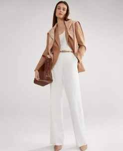 Petite Wide-Leg Winter White Pants - High Waisted Side Button Trousers -Ann Taylor Store 847009 9192 MKTG2