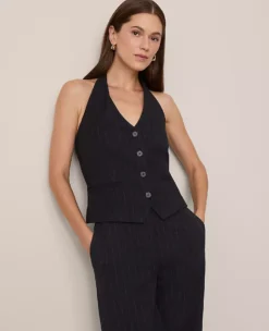 The Halter Vest In Pinstripe Navy/White Pinstripe