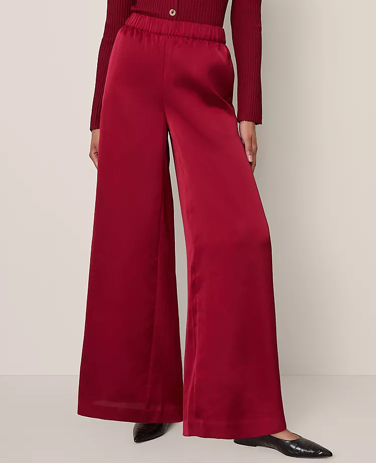 The Easy Palazzo Pant In Satin Cherry Pie 2 The Easy Palazzo Pant In Satin Cherry Pie - Image 2