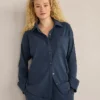Haven Well Within Organic Cotton Rib Knit Relaxed Button Down Top - Twilight Navy