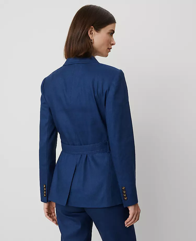 Petite Linen Blend Belted Safari Jacket in Calm Shores 2 Petite Linen Blend Belted Safari Jacket in Calm Shores - Image 2