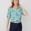 Petite Floral Boatneck Popover with Puff Sleeves in Mellow Mint