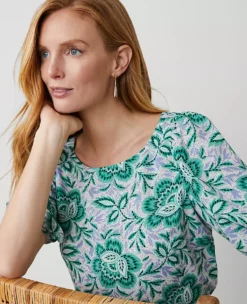 Petite Floral Boatneck Popover with Puff Sleeves in Mellow Mint 5 Petite Floral Boatneck Popover with Puff Sleeves in Mellow Mint -Ann Taylor Store 850302 517531 ALT2