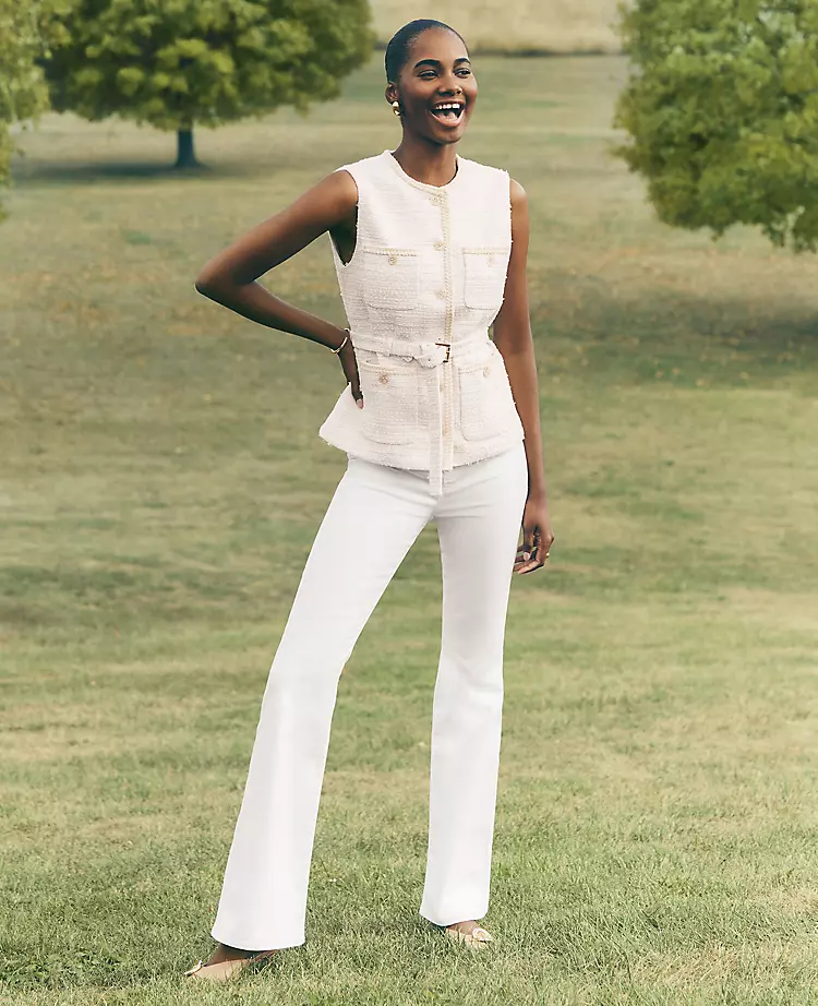 Women's Petite High-Rise White Pull-On Flare Jeans with Sculpting Stretch 1 Women's Petite High-Rise White Pull-On Flare Jeans with Sculpting Stretch