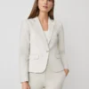 Petite One-Button Stretch Cotton Blazer in Tahini