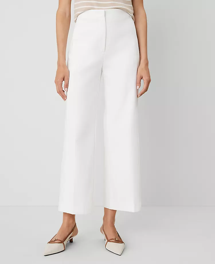 Petite White Straight Leg Ankle Pants - High Rise Textured Trousers 3 Petite White Straight Leg Ankle Pants - High Rise Textured Trousers - Image 3