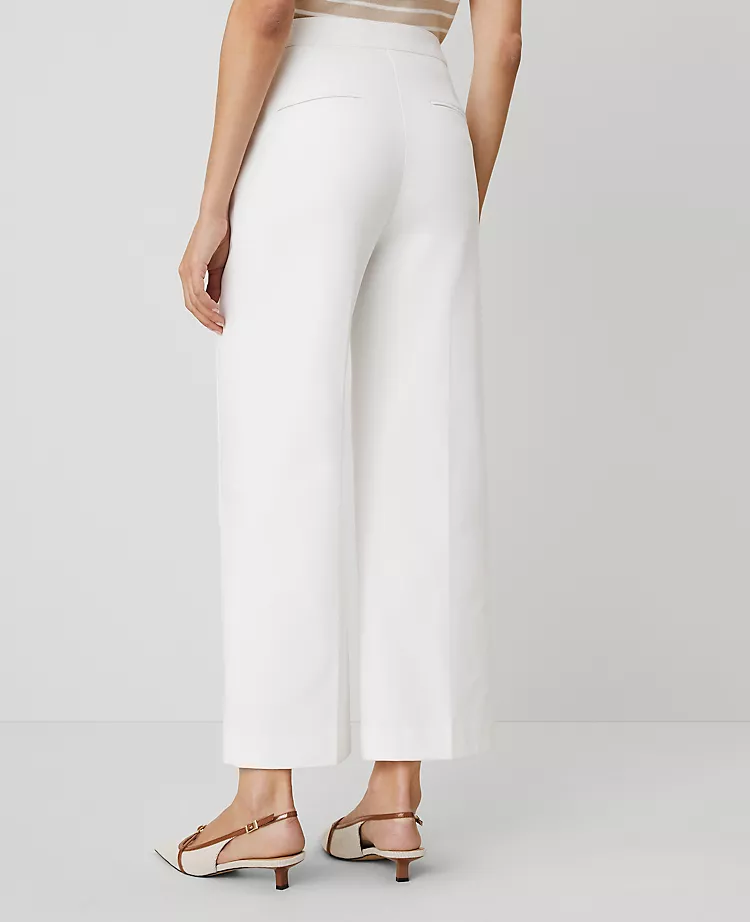 Petite White Straight Leg Ankle Pants - High Rise Textured Trousers 4 Petite White Straight Leg Ankle Pants - High Rise Textured Trousers - Image 4