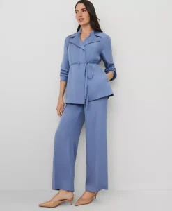 Petite Sateen Wrap Blazer in Colony Blue - Elegant Tailored Jacket -Ann Taylor Store 850389 0851 ALT2