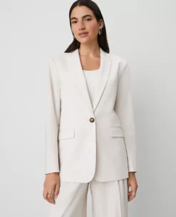 Tan Textured Petite Longline Blazer - Tailored One-Button Suit Jacket
