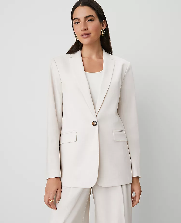 Tan Textured Petite Longline Blazer - Tailored One-Button Suit Jacket 1 Tan Textured Petite Longline Blazer - Tailored One-Button Suit Jacket