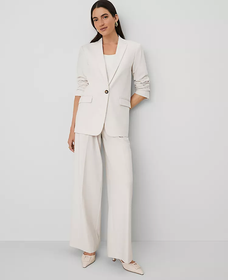 Tan Textured Petite Longline Blazer - Tailored One-Button Suit Jacket 3 Tan Textured Petite Longline Blazer - Tailored One-Button Suit Jacket - Image 3