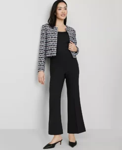 Petite High-Rise Flare Pants - Side-Zip Ankle Trousers in Black