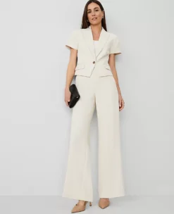 High-Waisted Wide-Leg Fluid Crepe Trousers in Ivory Whisper