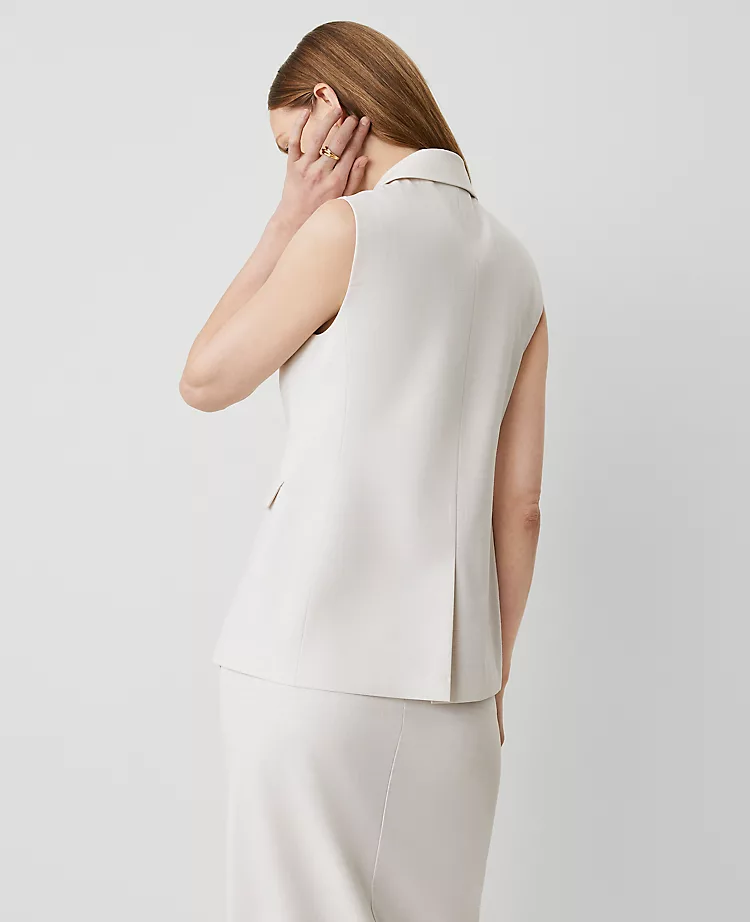 Petite Tan Textured Double Breasted Vest - Tailored Long Layer 2 Petite Tan Textured Double Breasted Vest - Tailored Long Layer - Image 2