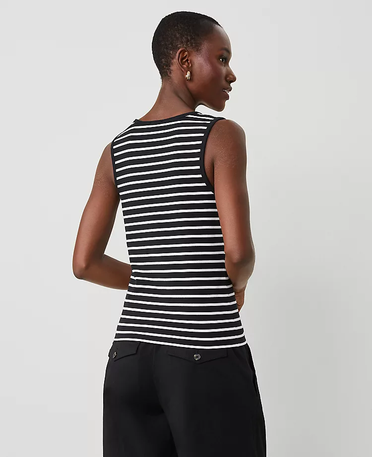 Petite Striped Scoop Neck Tank Top - Classic Black Sleeveless Essential 2 Petite Striped Scoop Neck Tank Top - Classic Black Sleeveless Essential - Image 2