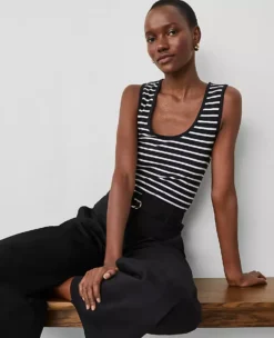 Petite Striped Scoop Neck Tank Top - Classic Black Sleeveless Essential 5 Petite Striped Scoop Neck Tank Top - Classic Black Sleeveless Essential -Ann Taylor Store 850488 521258 ALT2