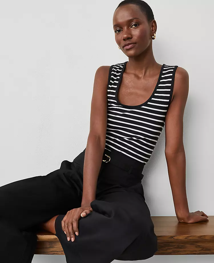 Petite Striped Scoop Neck Tank Top - Classic Black Sleeveless Essential 3 Petite Striped Scoop Neck Tank Top - Classic Black Sleeveless Essential - Image 3