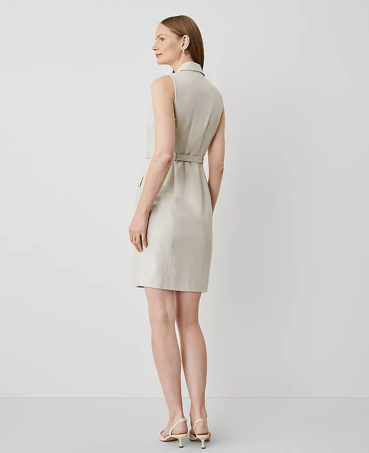 Petite Blazer Halter Dress - Tailored Stretch Cotton in Tahini 2 Petite Blazer Halter Dress - Tailored Stretch Cotton in Tahini - Image 2