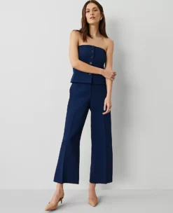Wide-Leg Cropped Fluid Crepe Pants - High Waisted Sapphire Trousers
