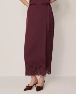 Poised Plum Satin Lace Hem Wrap Midi Skirt 6 Poised Plum Satin Lace Hem Wrap Midi Skirt -Ann Taylor Store 850532 9536 ALT1