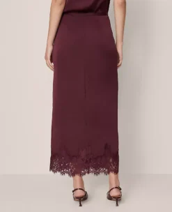Poised Plum Satin Lace Hem Wrap Midi Skirt 7 Poised Plum Satin Lace Hem Wrap Midi Skirt -Ann Taylor Store 850532 9536 ALT2