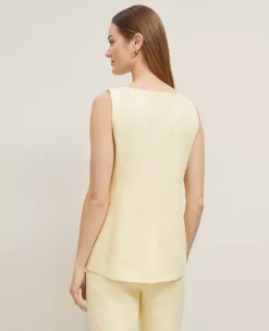 Petite Buttercream Yellow Linen Blend Long Vest with Patch Pockets -Ann Taylor Store 850542 019667 ALT1