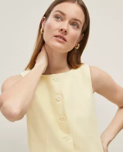 Petite Buttercream Yellow Linen Blend Long Vest with Patch Pockets -Ann Taylor Store 850542 019667 ALT3