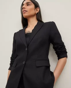 Women's Tailored Two-Button Linen Blend Blazer in Classic Black -Ann Taylor Store 850577 2222 ALT2
