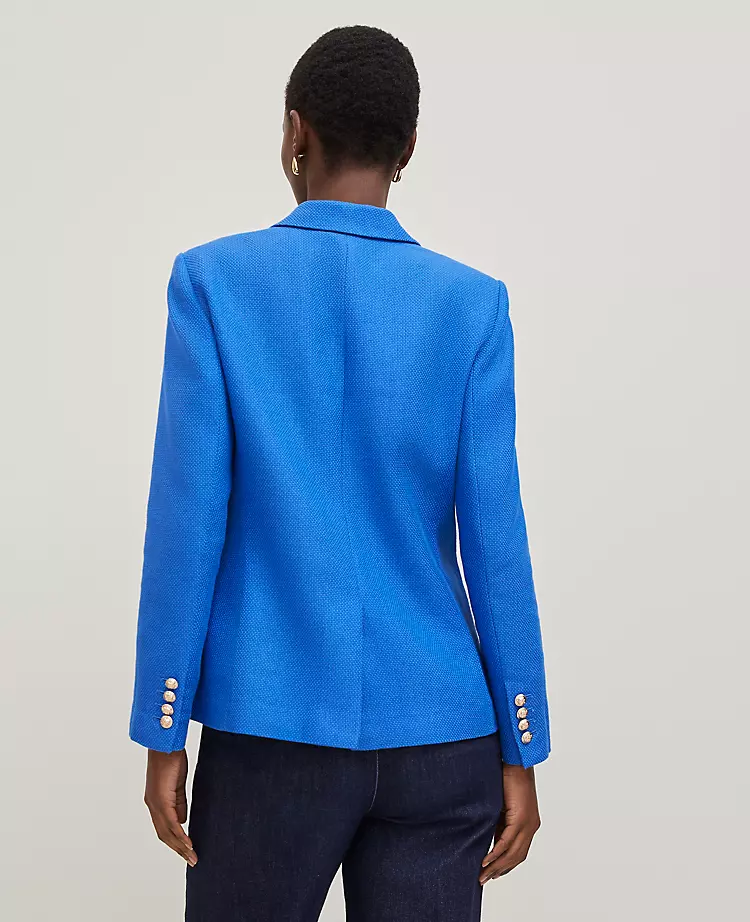 Petite Blue Tailored Blazer - Textured Hutton Suiting Jacket 2 Petite Blue Tailored Blazer - Textured Hutton Suiting Jacket - Image 2