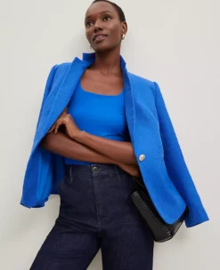 Petite Blue Tailored Blazer - Textured Hutton Suiting Jacket 7 Petite Blue Tailored Blazer - Textured Hutton Suiting Jacket -Ann Taylor Store 850580 3141 ALT3