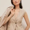 The Petite Tucked Waist Vest In Pinstripe Sandstorm