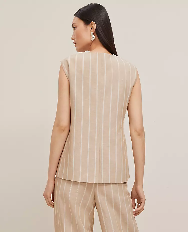 The Petite Tucked Waist Vest In Pinstripe Sandstorm 2 The Petite Tucked Waist Vest In Pinstripe Sandstorm - Image 2