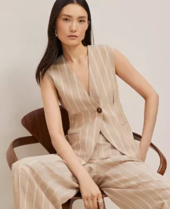 The Petite Tucked Waist Vest In Pinstripe Sandstorm 7 The Petite Tucked Waist Vest In Pinstripe Sandstorm -Ann Taylor Store 850597 2214 ALT3