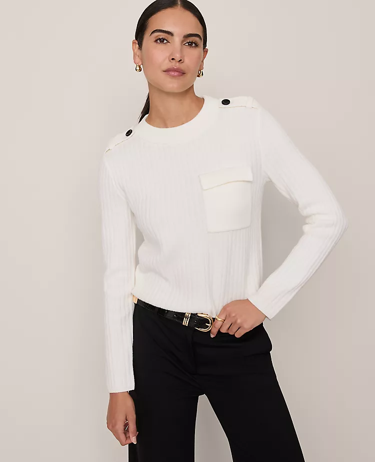 Ribbed Pocket Sweater Winter White 2 Ribbed Pocket Sweater Winter White - Image 2