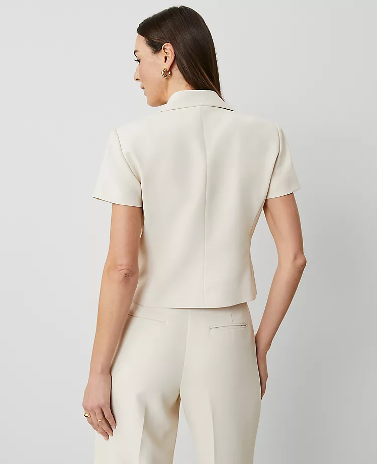 Petite Short Sleeve Fluid Crepe Blazer in Ivory Whisper 2 Petite Short Sleeve Fluid Crepe Blazer in Ivory Whisper - Image 2