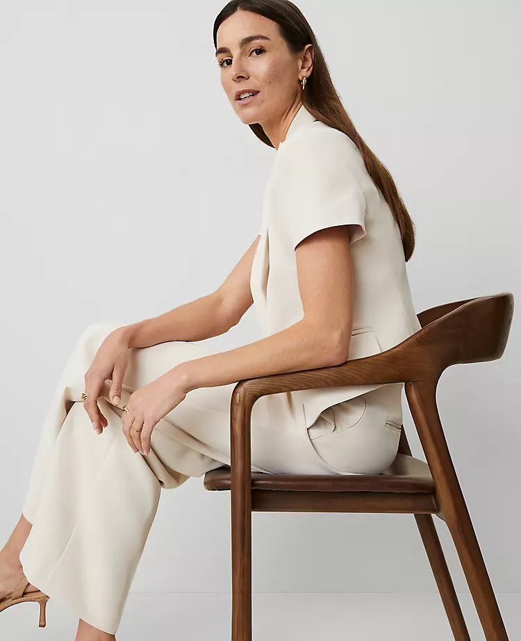 Petite Short Sleeve Fluid Crepe Blazer in Ivory Whisper 4 Petite Short Sleeve Fluid Crepe Blazer in Ivory Whisper - Image 4