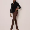 Dark Brown Faux Suede High-Waisted Polished Leggings