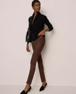 Dark Brown Faux Suede High-Waisted Polished Leggings