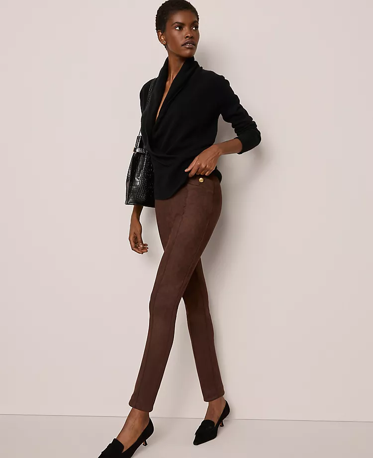 Dark Brown Faux Suede High-Waisted Polished Leggings 1 Dark Brown Faux Suede High-Waisted Polished Leggings