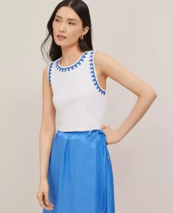 Petite Stitched Ponte Shell Top in White