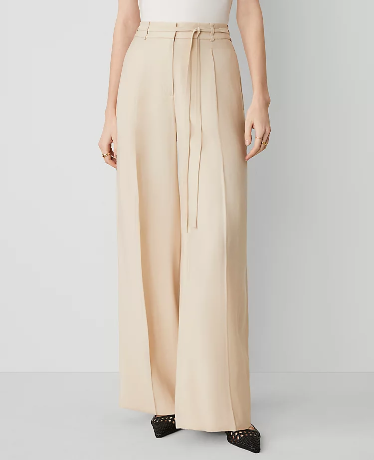 Petite High-Waisted Belted Wide-Leg Twill Pants - Sands Edge 2 Petite High-Waisted Belted Wide-Leg Twill Pants - Sands Edge - Image 2