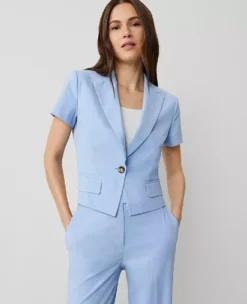 Petite Short Sleeve Blazer - Tailored Brisk Blue Professional Jacket