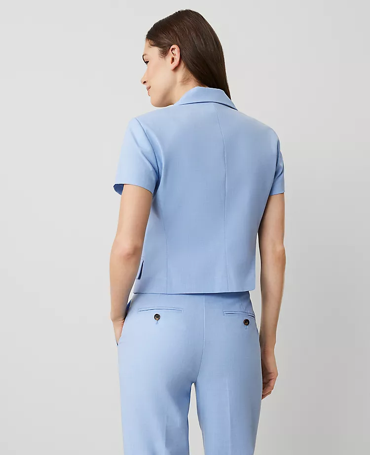 Petite Short Sleeve Blazer - Tailored Brisk Blue Professional Jacket 2 Petite Short Sleeve Blazer - Tailored Brisk Blue Professional Jacket - Image 2